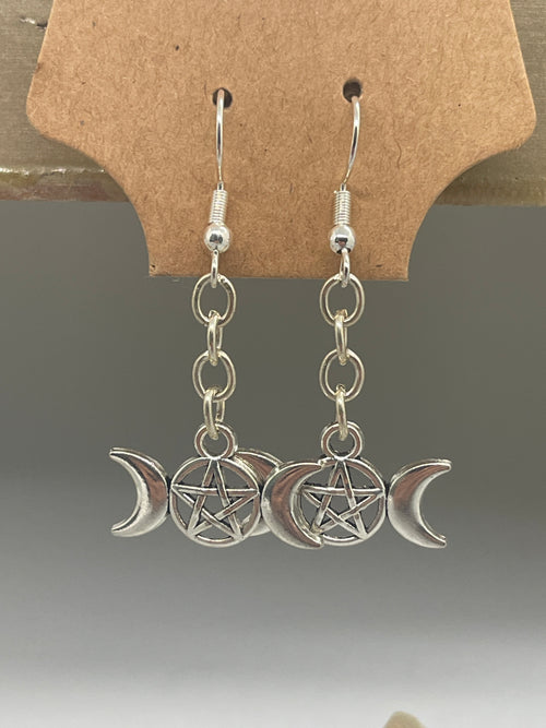 Dangle Pentagram & Mini moon Earrings