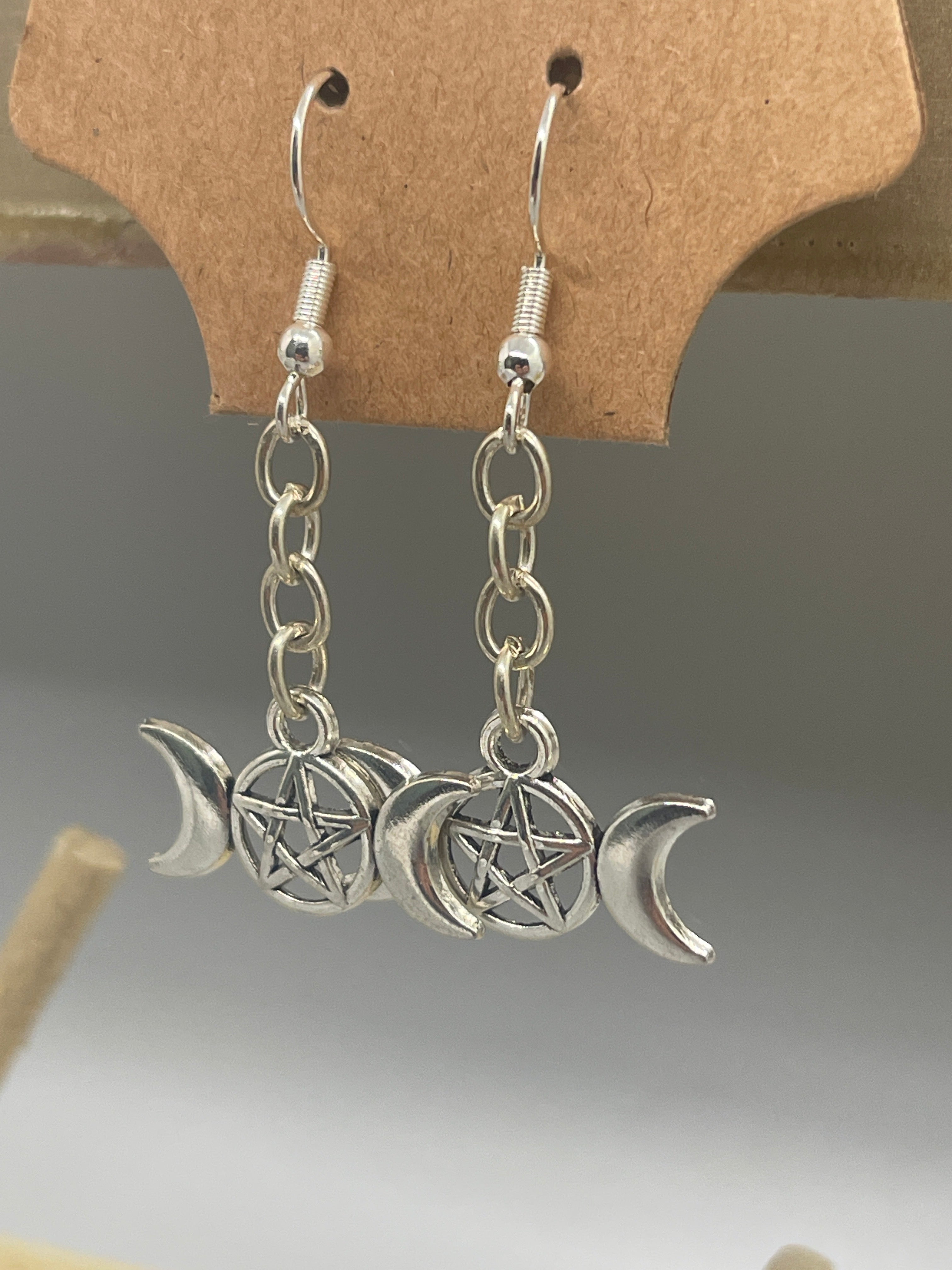 Dangle Pentagram & Mini moon Earrings
